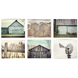 Lisa Russo Fine Art - Rustic Farmhouse Shabby Chic Wall Decor Landscape Prints - Set of 6 - Not Framed - Aqua, Beige, Tan, Teal (6 5x7 Prints Only)