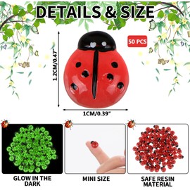 Luminous Ladybugs State, BENOSPACE 50Pcs Mini Resin Glow in The Dark Ladybug Luminous Animal Ornament for Dollhouse Fairy Garden Decoration Tiny Ladybug Figurine DIY Craft Micro Landscape Aquarium