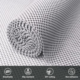 SUROQUE Drawer and Shelf Liner - Thick Strong Grip, Durable Non-Slip, Easy to Clean, Breathable and Non-Adhesive Cabinet Liners for Kitchen, Bathroom, Desks, Storage, Gray (11.8" W x 236.2" L)