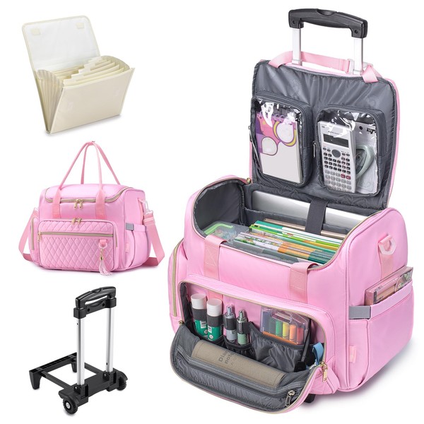 SUCIKORIO Rolling Laptop Bag 17.3 Inch With Accordion File Folder