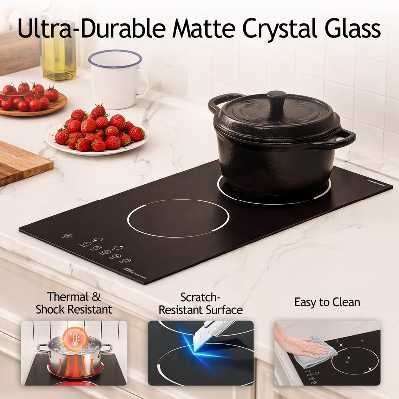 FIREGAS 12 Inch Built-in Electric Cooktop, 2 Burner 3000W, Hardwired