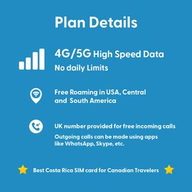 TSIM Costa Rica SIM Card 30days | 6GB Data Preloaded SIM | Auto Activating | Free Roaming in Brazil, Chile, Hong Kong, El Salvador, Guatemala, Guadeloupe, Panama, United States, US Virgin Islands