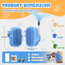 Remedare Cat Scratcher Toy 2 Pack – Stick-On Corner Brush with Catnip & Teaser Wand, Self-Grooming Massage Toy for Indoor Cats（Blue）
