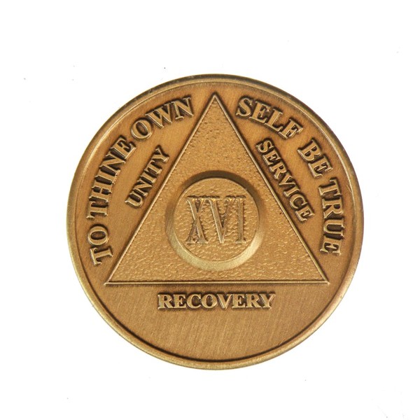 16 Year AA Medallion Traditional Bronze Raised Center Sobriety Chip