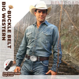 BELTROAD Western Leather Belt for Men Women Cowgirl Cowboy Belt Men Rodeo Western Leather Longhorn Bull Buckle Belt Leather Christmas Gifts Country Belts for Jeans