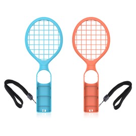 Tennisschläger für Switch 2 Controller (2025), Switch 2 Sport Spielzubehör für J-Con Tennis Aces Spiel (2 Stück, Blau + Orange), Inklusive einem Paar Handgelenkband