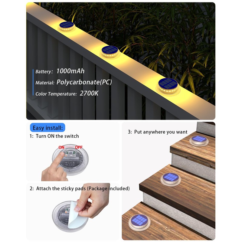 DetarZinLED Solar Step Lights Outdoor Waterproof, 4 Pack Warm White