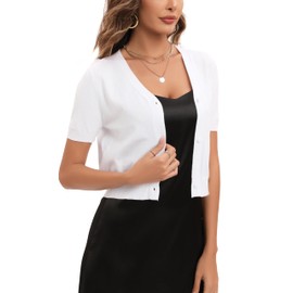 Enjyam Women's Short Cardigan Elegant Short Sleeve Bolero with 3 Buttons Soft Cardigan for Dress Top, Short-sleeved white
