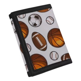 HUGS IDEA Kids Fashion Tri-Fold Wallet Sports Ball Rugby Ball Print Boys Girls Birthday Gifts Money Organizer Card Pouch Wallet