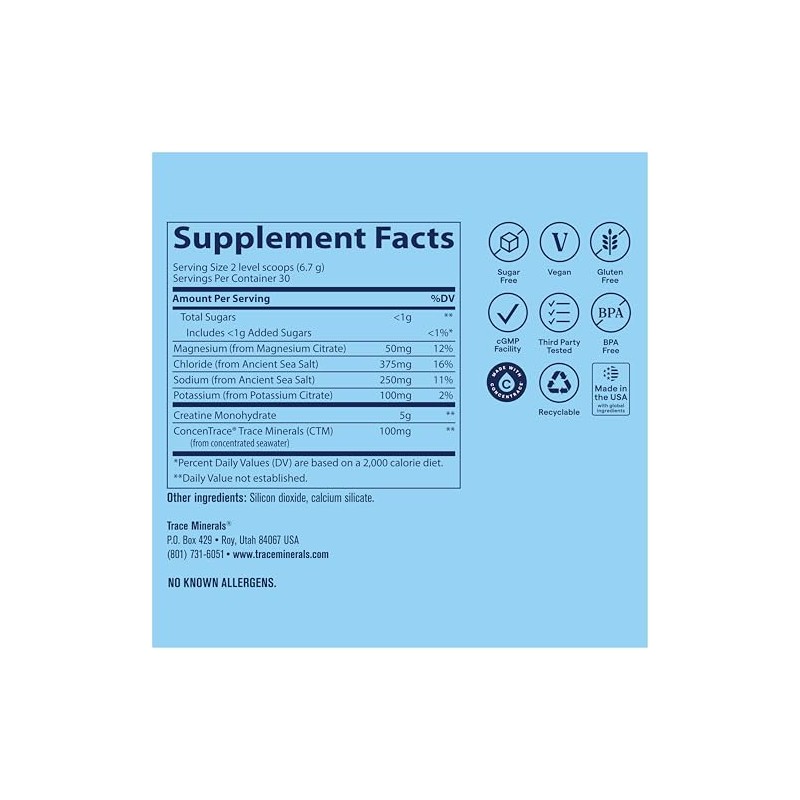 Trace Minerals Creatine + Electrolytes & Mineral Powder for Peak