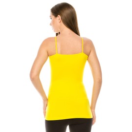 Kurve Women’s Camisole Tank Top - Basic Seamless Stretch Spaghetti Strap V-Neck Cami, UV Protective Fabric UPF 50+ (Made in USA), Yellow, Medium/Large