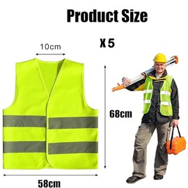 5-Pack Yellow Jackets Hi Vis Vests - High Vis Reflective Vests, Reflective Jacket for Adults and all age groups, Safety Waistcoat for Running Biking Construction Surveyor and Traffic Work