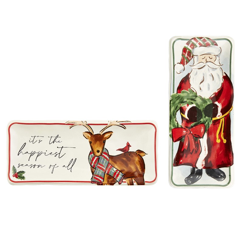 Mud Pie Mini Dolomite Christmas Dish, Deer, 4" x 9.25"