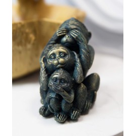 Ebros Whimsical Faded Bronze Colored See Hear Speak No Evil Monkeys Statue 3 Wise Apes of The Jungle Figurine Animal Rainforest Monkey Family Father Juvenile and Infant