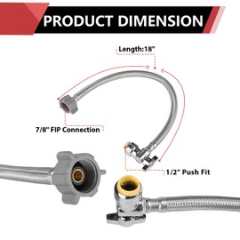 (Pack of 1) EFIELD 18-Inch Length 1/2" Nominal Push Fit to Connect x 7/8" FIP Braided Toilet Connector,1/4-Turn Angle Stop Valve,(HOSE069)