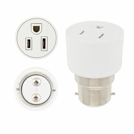 YinzPlus B22 Light Bulb Socket to 3-Prong US Nema Outlet Adapter, Fireproof ABS, Compact and Lightweight, White,2 Pcs Per Pack