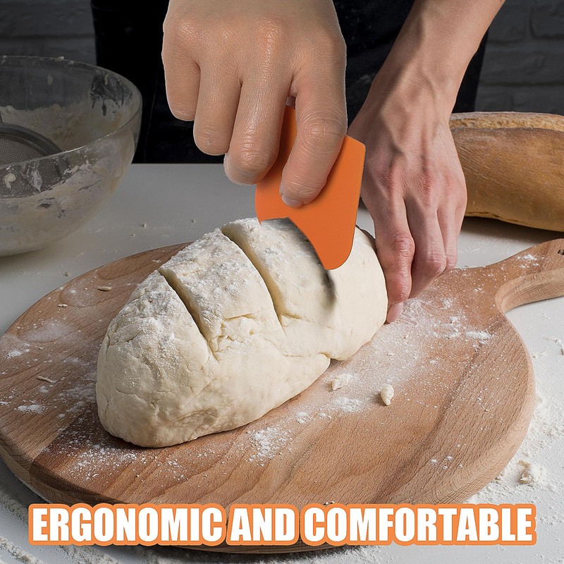9 Pieces Scraper, Plastic Kitchen Scraper, Flexible Dough Scraper, Orange