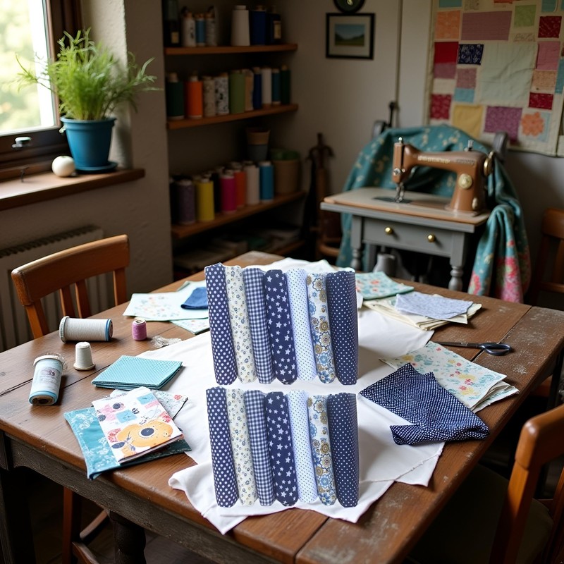 2 Set 14Pcs Dark Blue Top Cotton Craft Fabric Bundle