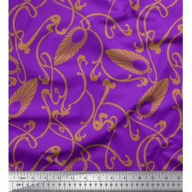 Soimoi Purple Moss Georgette Fabric Art Nouveau Elements Art & Craft Printed Fabric 1 metre 42 Inch Wide