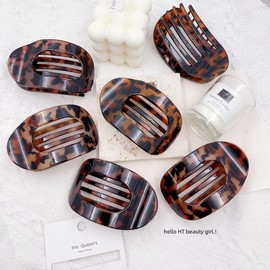 ZOONAI 4 PCS Flat Hair Claw Clips for Women Girls, Curved Non-Slip Hair Clips Ponytail Holder Hair Jaw Accessories for Thin Thick Hair (Leopard)