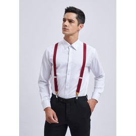 HISDERN Mens Braces with Very Strong 4 Metal Clips Suspenders One Size Fits All Men and Women Adjustable and Elastic X Form