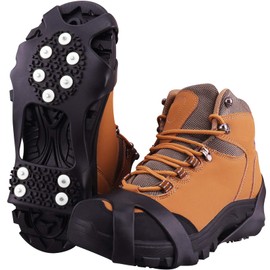 Fesoar Shoe Spikes, Shoe Claw Crampons for Shoes in Winter with a Pack of 15 Replacement Snow Spikes for Women, Men and Children, black, xl