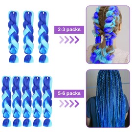Aomig Braids Extensions, 24 Inch (61 cm) for Braiding Box Braids, Black Synthetic Hair for Braiding, Synthetic Crochet Hair, Braiding Hair, Afro Box Braiding (Sky Blue/Sapphire Blue)