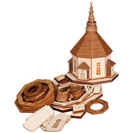 Seiffener Volkskunst | Räucherhaus Seiffener Kirche Räucherfigur | 73 teiliges Bastelset aus Holz | zum Selbstbasteln 10x10x17 cm | Original Erzgebirge | 20021 | Seiffener Kirche mit Beleuchtung