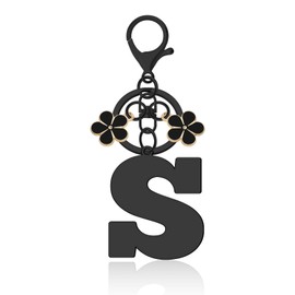 Alphabet Initial Letter Keychain Letter Keyring for Women A-Z Alphabet Initial Letter Key Chain Gifts with Cute Flowers Pendant Metal Letter Initials Charms for Purse Handbags Backpack Keyring(S)