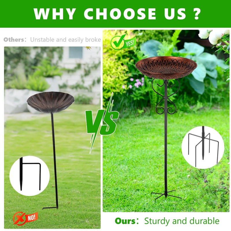 Metal Bird Baths for Outdoors, 38" H Birdbath with 11.4