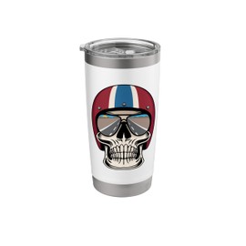 Retro Skull with Motorcycle Helmet and Sunglasses Design Stainless Steel Insulated Tumbler