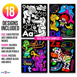 Super Pack of 18 Fuzzy Velvet Coloring Posters (Alphabet Edition) - Great Kid Friendly and Educational Activity Helps Promote Creative Learning Fun [Kids, Toddlers, Preschool, Kindergarten]
