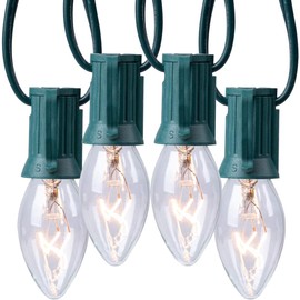 C9 Clear Christmas String Lights, Outdoor Christmas Lights String, Hanging Christmas Roofline Lights, Patio Lights for Outdoor Decor, Green Wire, 50 Feet