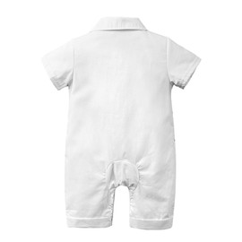 Infant Baby Boys Suit Gentleman Outfit One Piece Short Sleeve with Bow Tie Jumpsuit Toddler Formal Outfits Wedding Tuxedo