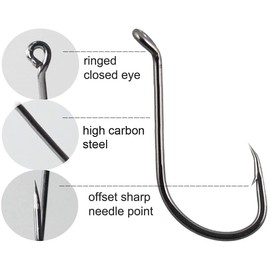 Octopus Fishing Hooks High Carbon Steel Jig Hooks Offset Sport Circle Hooks Beak Bait Bass Hooks Multi-Sizes Saltwater Fishing Tackle Kit 9/0-100pcs