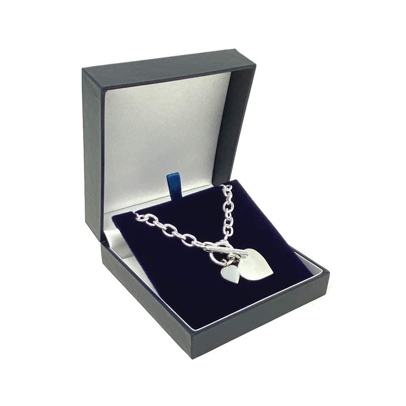 Sterling Silver Bracelet with Double Heart Tag with Bars and