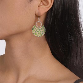 Round Crescent Shamrock Clover Dangle Earrings for Women Acrylic Lightweight Green Leaf Flower St.Patrick's Statement Charms Drop Fish Hook Dangling Holiday Jewelry