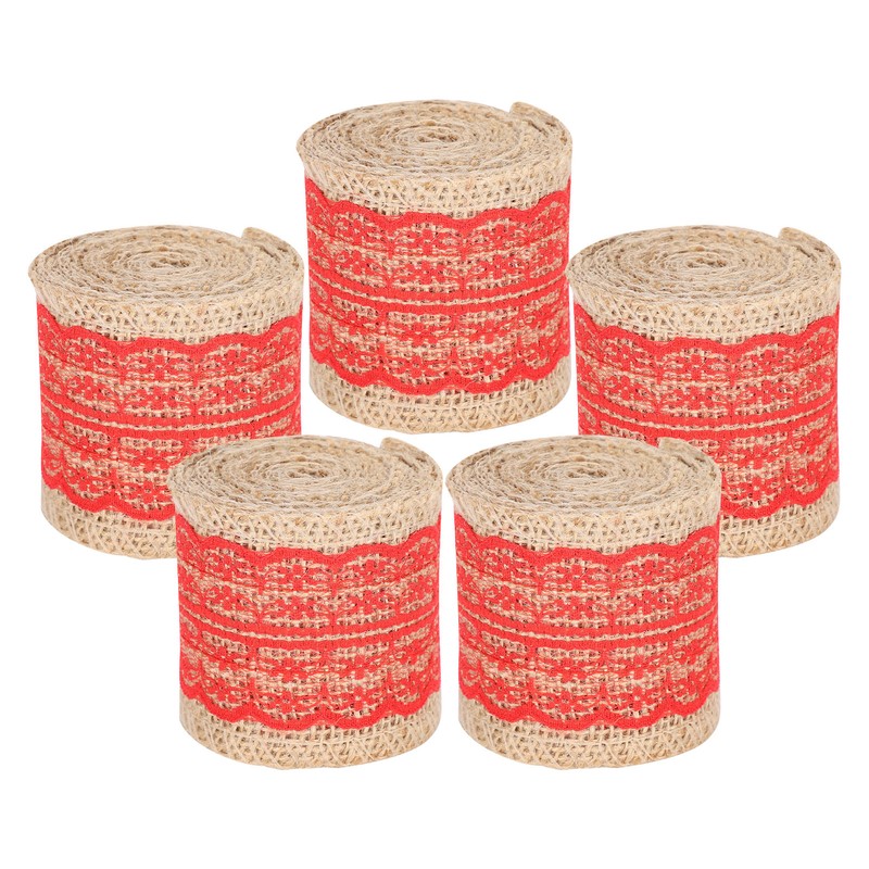 5Pcs Burlap Ribbon Lace Linen Roll Jute Belt DIY Hand