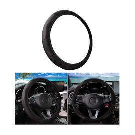 Mandark Car Steering Wheel Cover, Carbon Fiber Leather Stretch Vehicle Steer Wheel Protector, Non-Slip Breathable Auto Interior Decor Accessories, 14.5-15 Inch Universal for SUV, Truck, RV（Black）