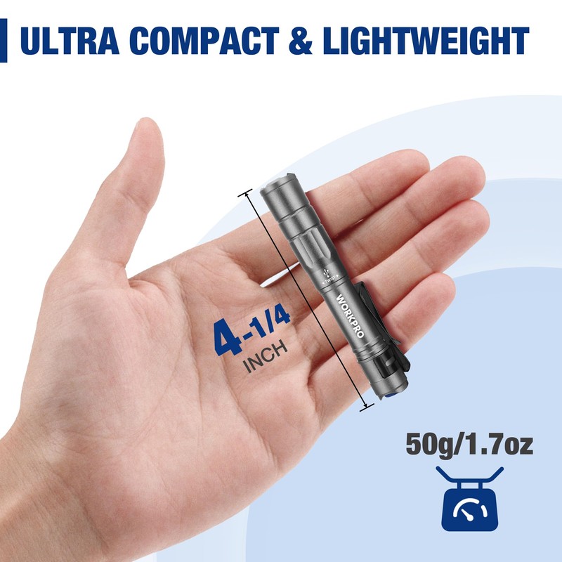 WORKPRO Rechargeable Pen Light, Mini Flashlight, 2 Pack Ultra-Compact EDC