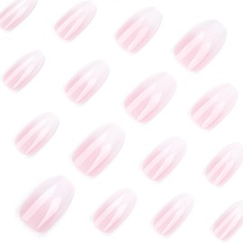 24 Pcs Spring Press On Nails Short Ballerina Square - YEFIUO Pink Ombre French Fake Nails Press ons Cute Glossy Nail Tips Art Full Cover Acrylic False Nails Glue on Nails Stick on Nails Kit for Women