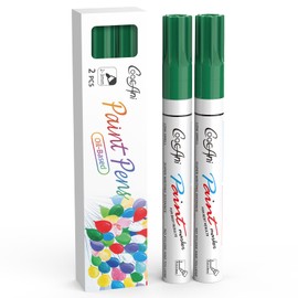 CoocAni Green Permanent Markers Paint Pens, 2 Pack Oil Based Opaque Paint Markers for Metal,Canvas,Wood,Rock Painting, Ceramic, Glass, Fabric Art Supplier (Green,2 Pack)