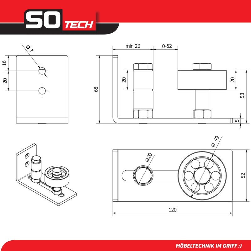 SOTECH Sliding Door Floor Guide ST-BF-02 Roller Guide for Door