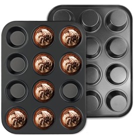 Diompilux Pack of 2 Muffin Tray for 24 Muffins, High-Quality Non-Stick Muffin Tray, BPA-Free, Standard Size Baking Mould, 35 x 27 x 3 cm, for Cupcakes, Brownies, Basic Baking