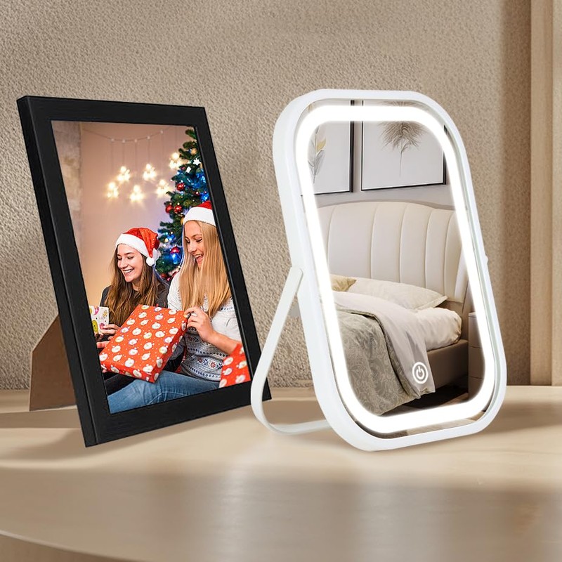 YEKKOPT Travel Makeup Mirror with Lights, Portable Small Beauty LED