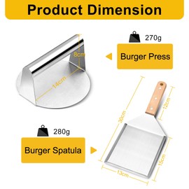 Onader Burger Press & Griddle Spatula Set, 2Pcs Stainless Steel Smash Patty Maker & Large Pancake Flipper, Accessories Kit for Flat Top Grill BBQ, Camping and Cooking, Sturdy & Easy to Clean