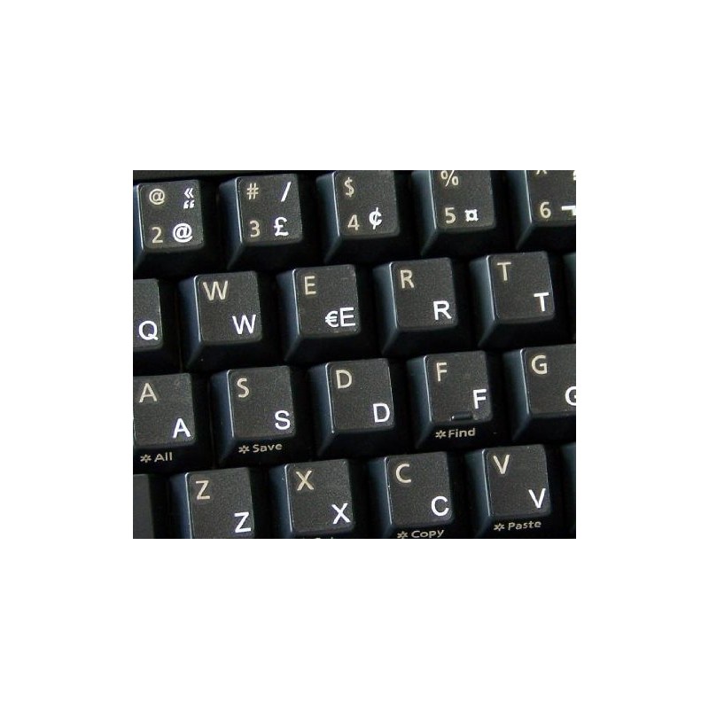 French QWERTY Canadian Keyboard Labels with White Lettering ON Transparent