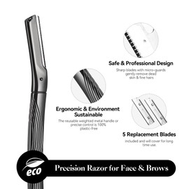 EROWZOLA Dermaplaning Tool for Face, Eyebrow Razor for Women and Men, Eyebrow Trimmer and Facial Shaver Dermaplane Razor for Peach Fuzz Hair and Exfoliation, Includes 6 blades (Black)