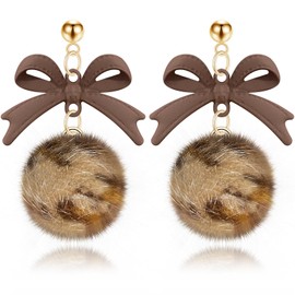 unixmoment Bohemian Fluffy Hairball Leopard Print Ball Dangle Drop Earrings Bow Knot Stud Earrings For Women (leopard)