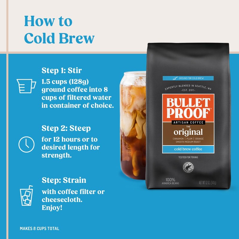 Bulletproof Original Cold Brew Coffee, Medium Roast Coarse Ground, Clean